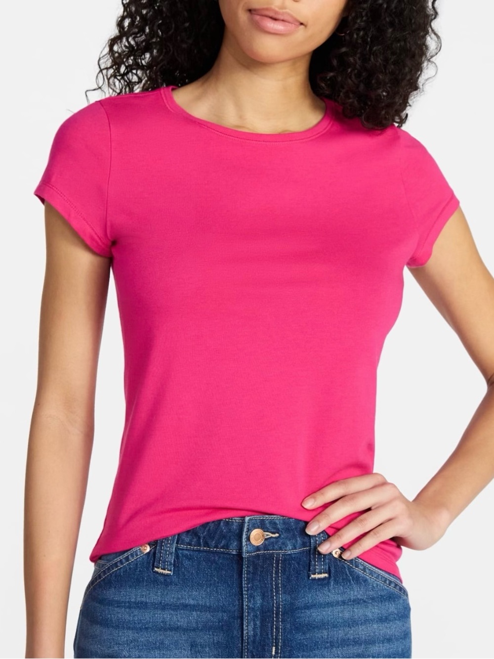 Crewneck Short-Sleeve Top in Hot Pink